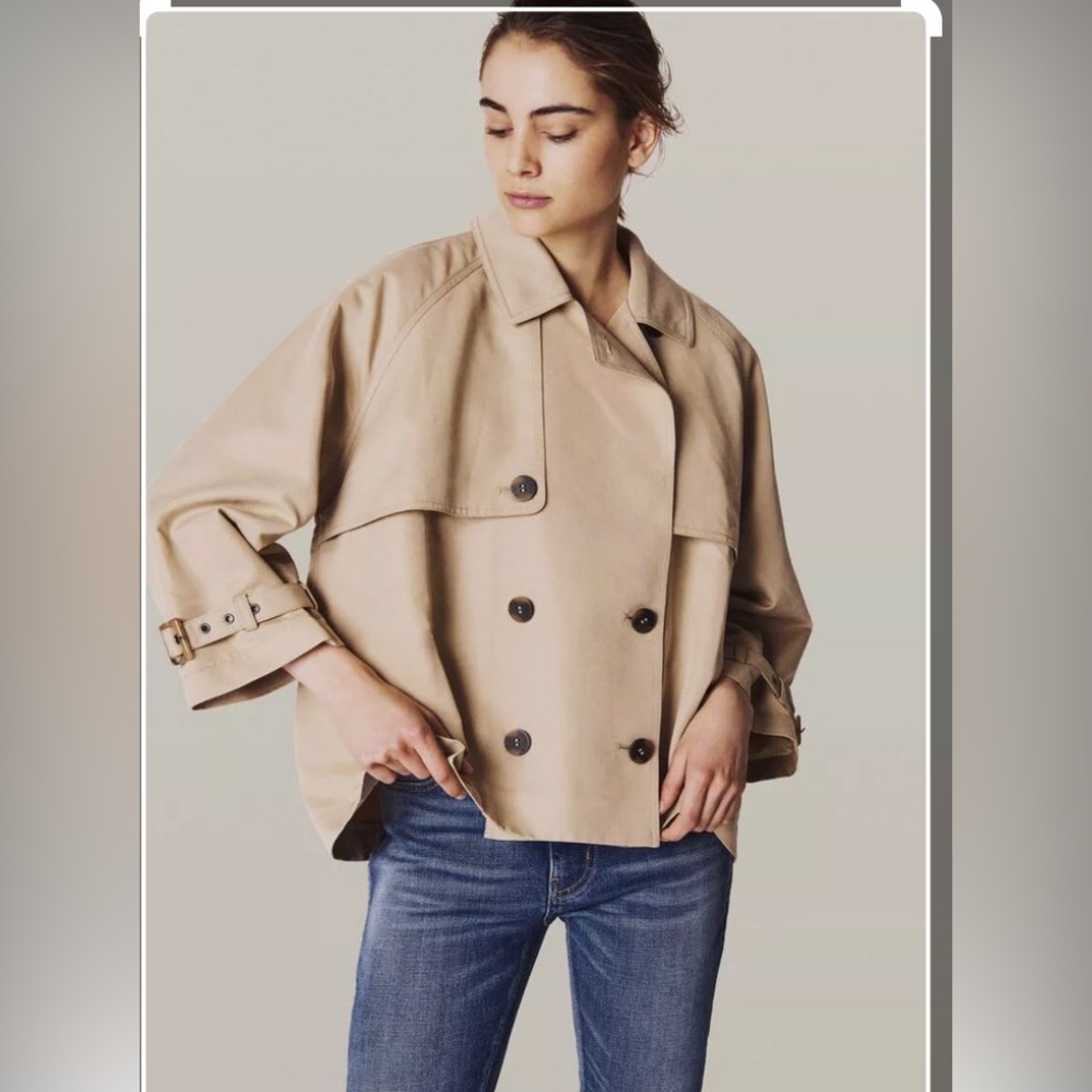 ba&sh Beige Double-Breasted Short Trench Jacket